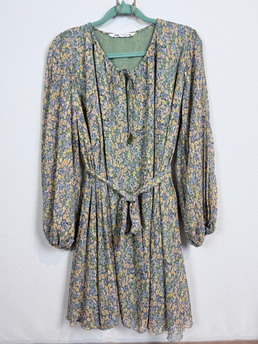 Zara Micro Floral Tie-Front Mini Dress S
